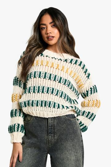 Chunky Contrast Stripe Knitted Jumper cream