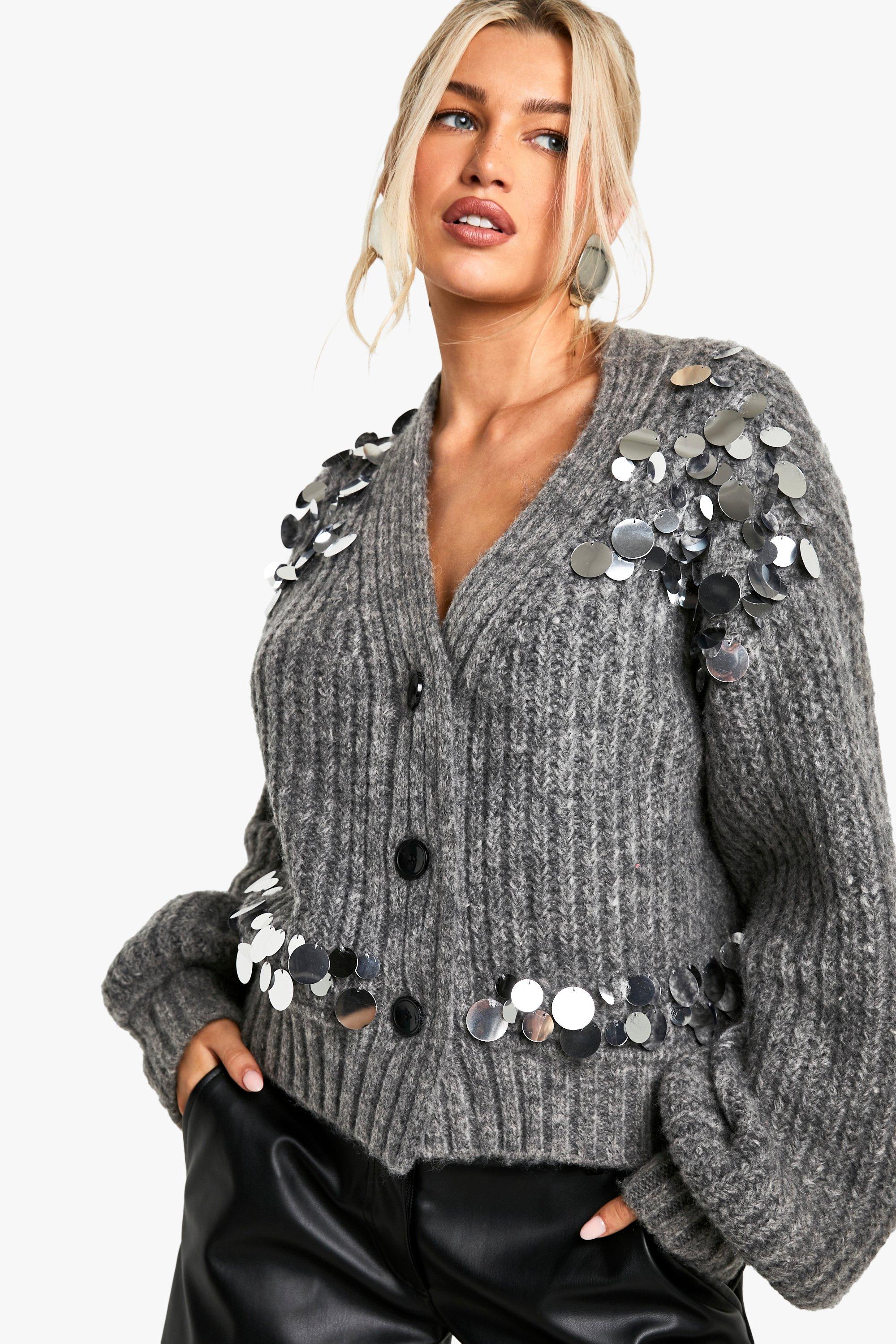 Chunky Knitted Sequin Disk Detail Cardigan | boohoo Chunky Knitted Sequin Disk Detail Cardigan | boohoo