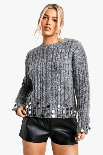 Chunky Knitted Disk Detail Jumper grey