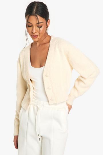 Fluffy Knitted Cropped Cardigan cream