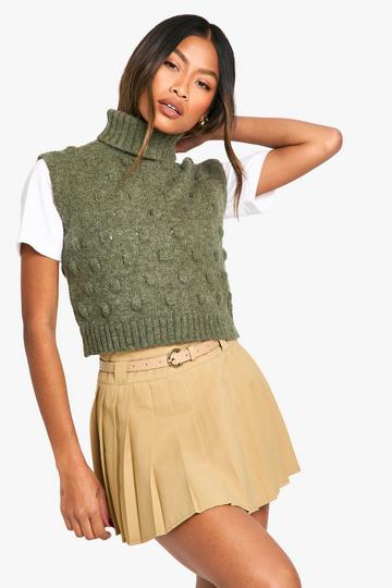 Soft Knit Roll Neck Sleeveless Jumper khaki