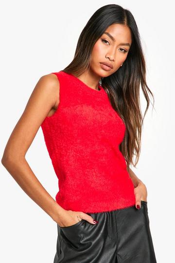 Red Fluffy Knitted Vest