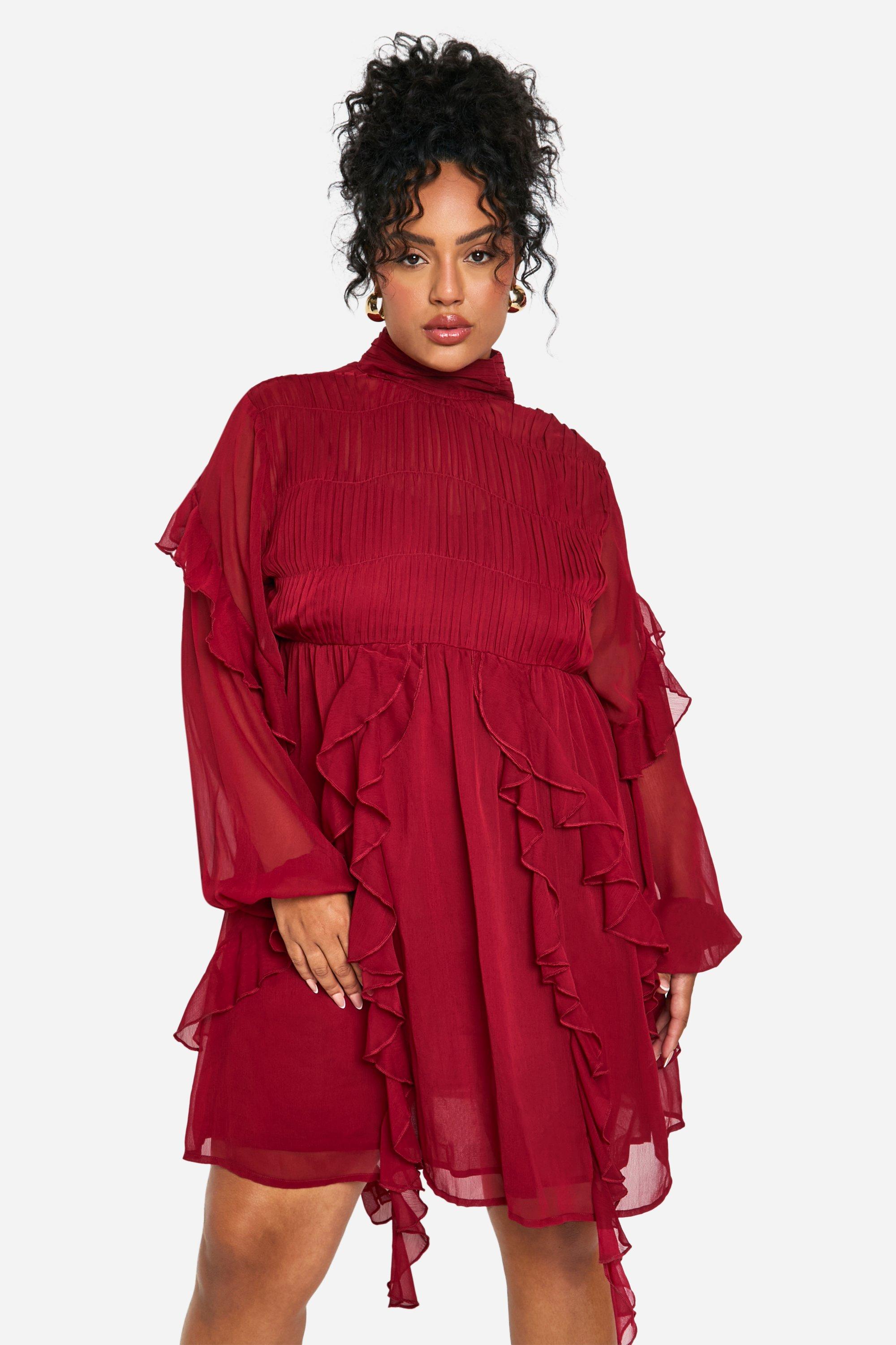 Burgundy smock dress best sale