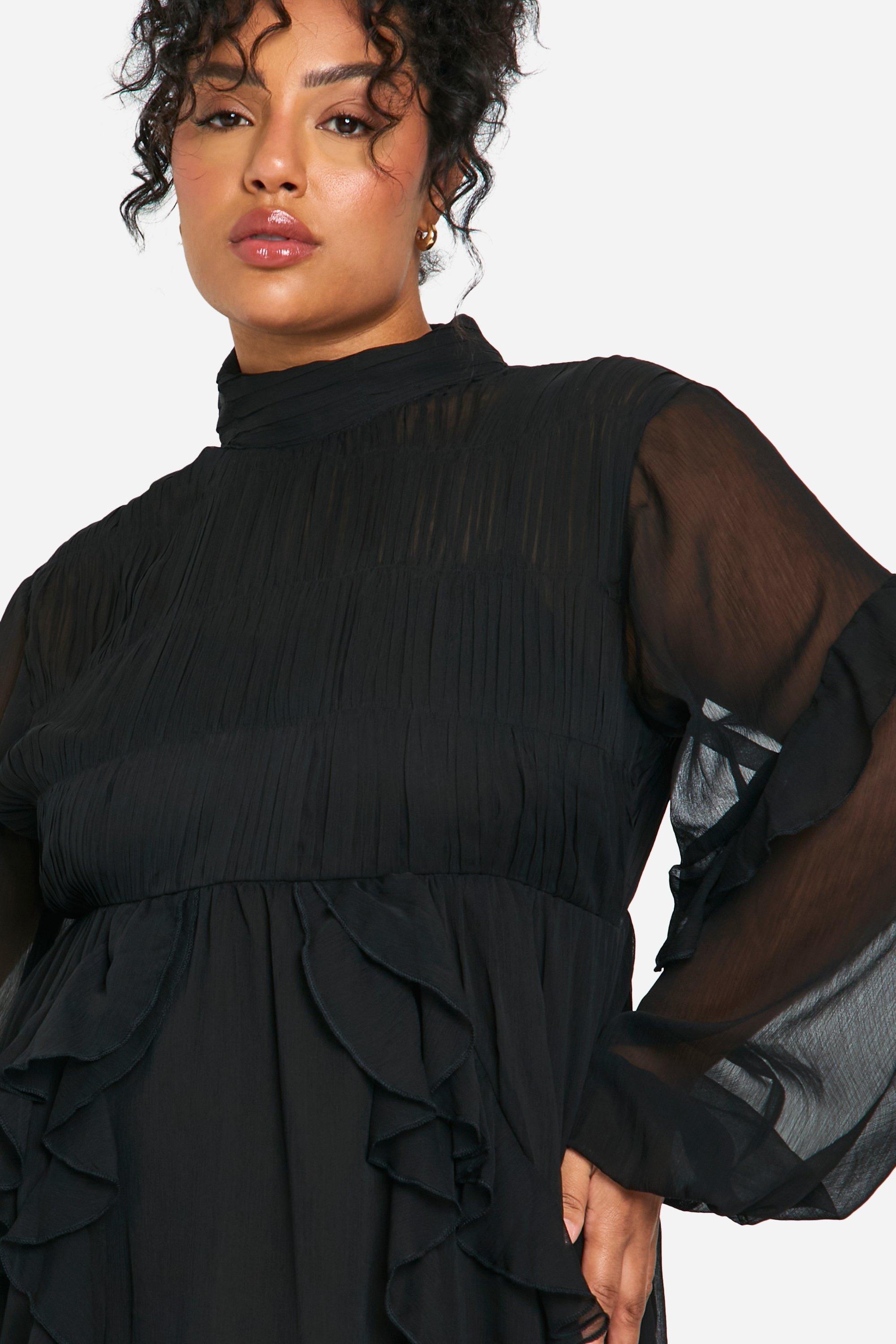 Grande taille Robe smockee a volants et col cheminee boohoo FR