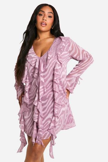 Plus Burnout Zebra Ruffle Shift Dress mauve