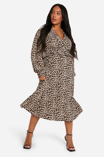 Multi Plus Woven Leopard Wrap Midi Dress