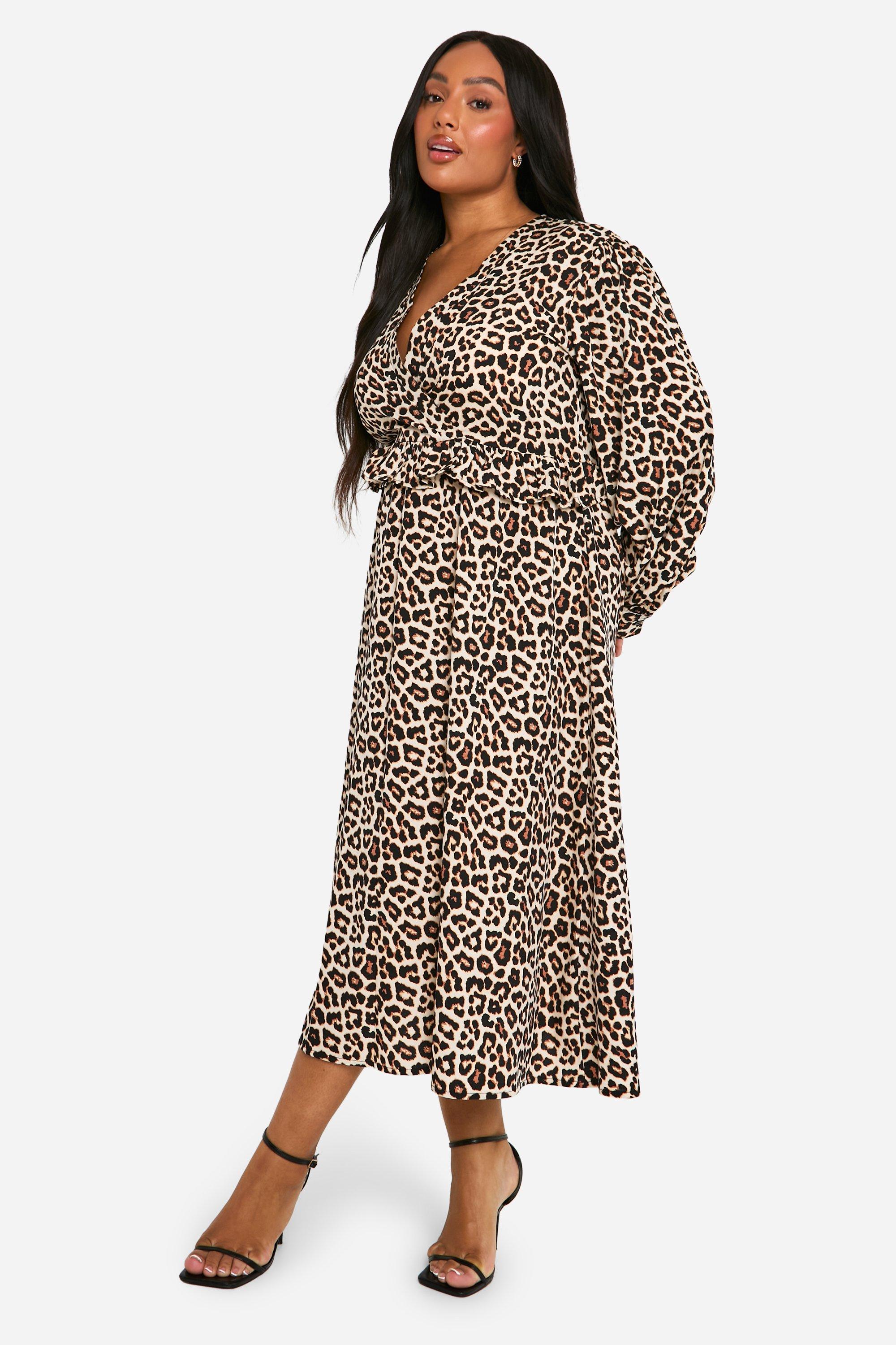 Boohoo plus leopard midi dress hotsell