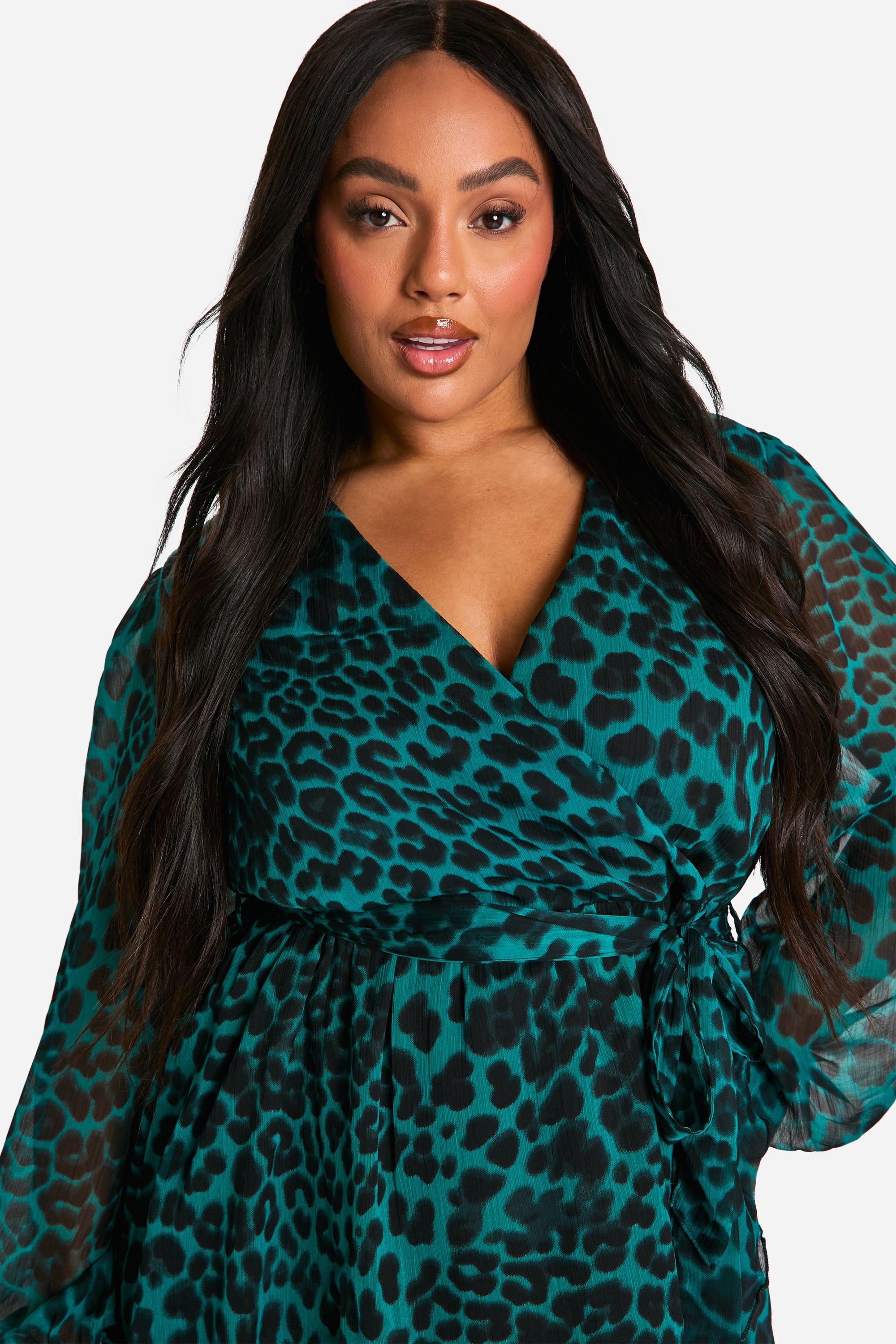 Plus Leopard Wrap Ruffle Skater Dress boohoo