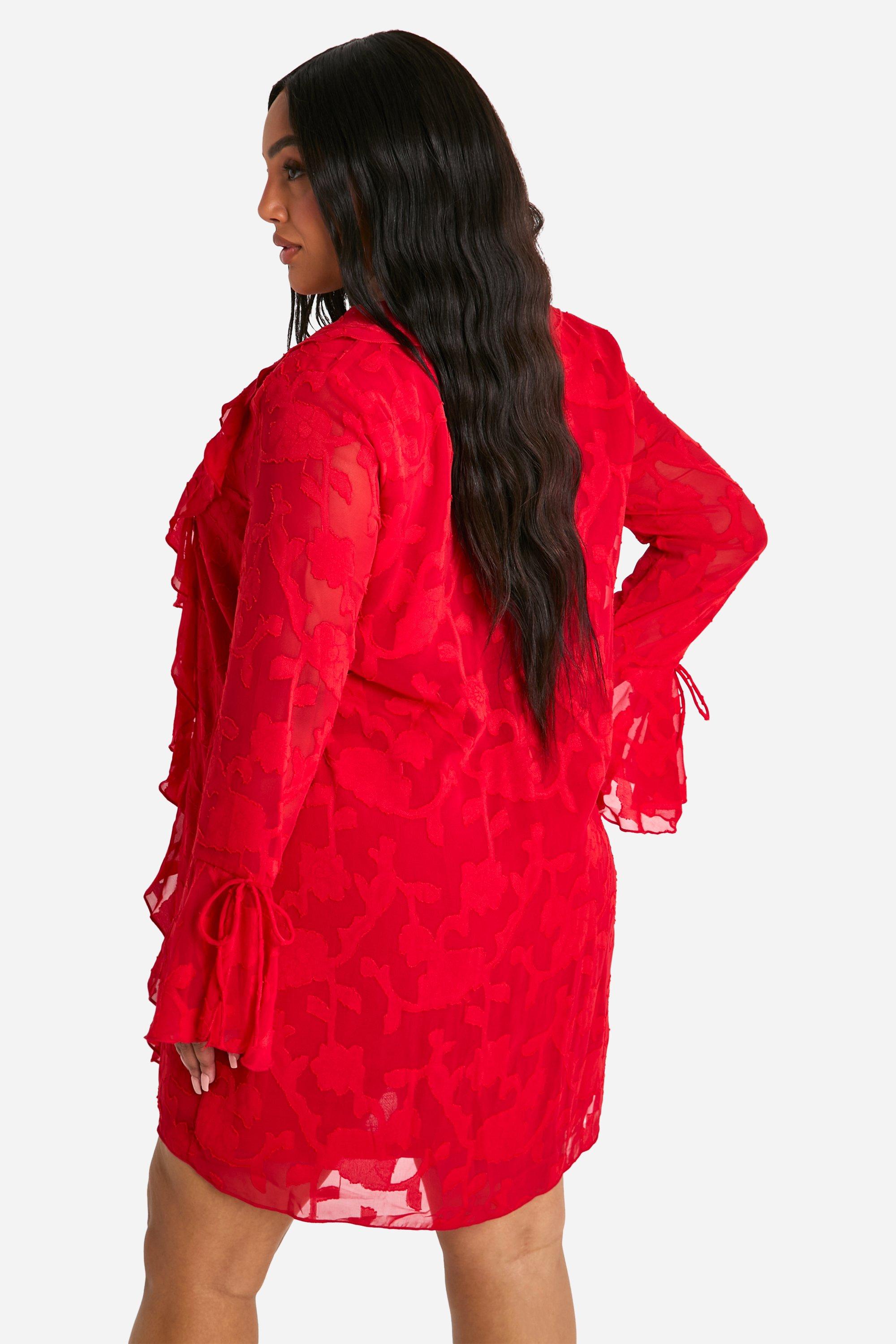 Plus Burnout Floral Ruffle Shift Dress boohoo UK