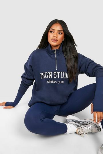 Navy Dsgn Studio Applique Oversized Half Zip Sweatshirt