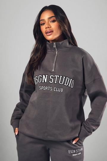 Dsgn Studio Applique Oversized Half Zip Sweatshirt charcoal