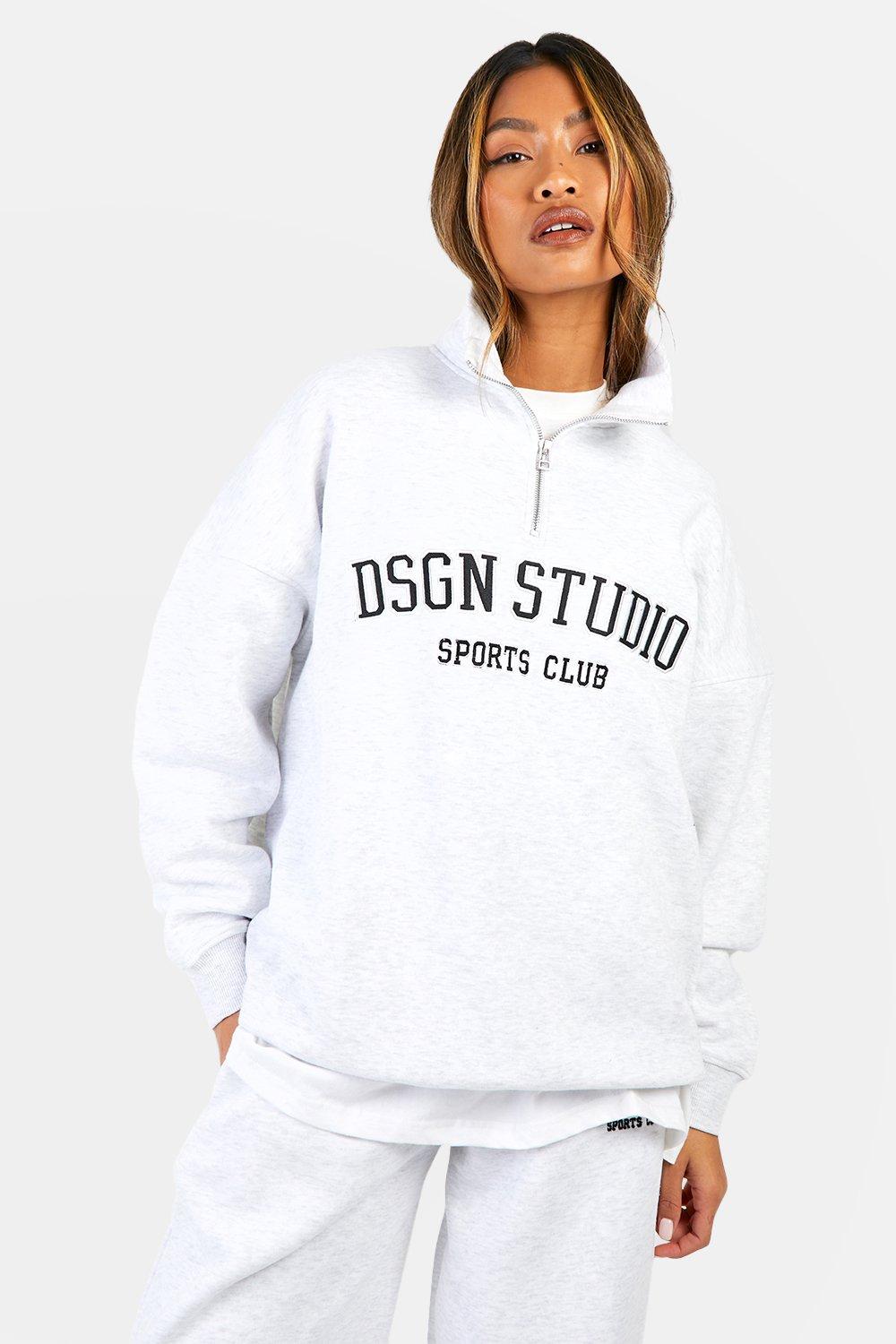 Ash grey Dsgn Studio Applique Oversized Half Zip Sweatshirt