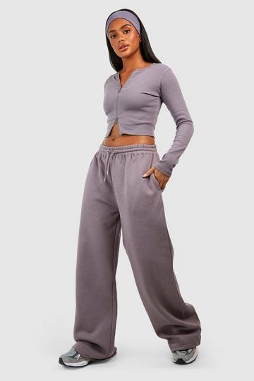 Double Zip Long Sleeve Rib Top And Straight Leg Jogger Set petrol