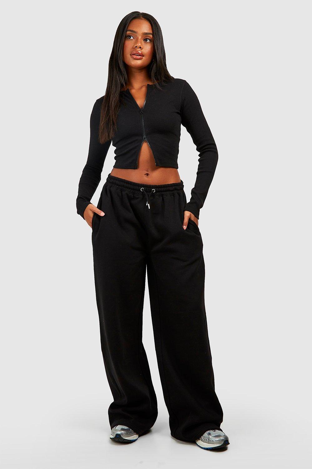 Double Zip Long Sleeve Rib Top And Straight Leg Jogger Set boohoo