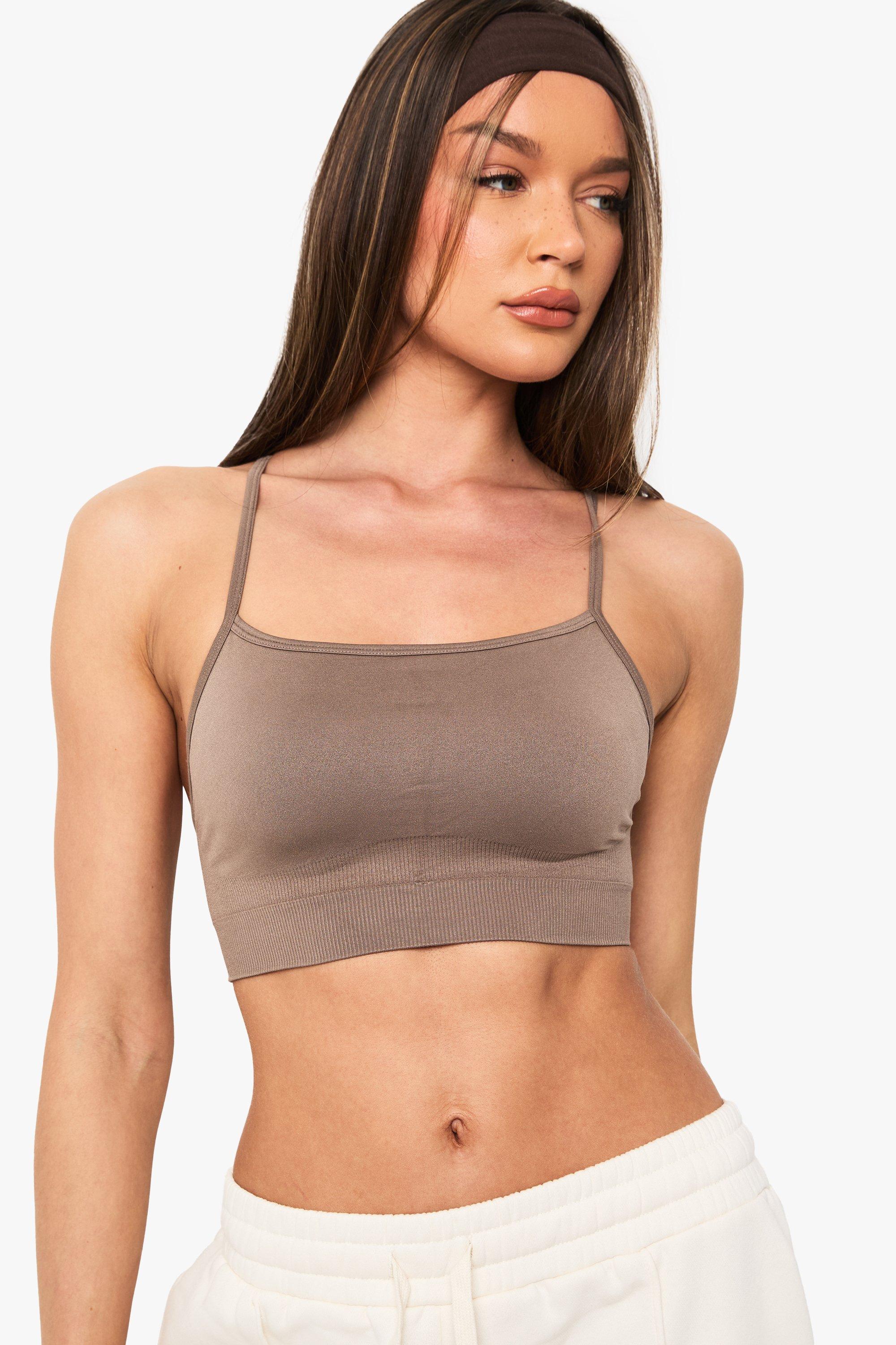 Mocha Seamless Rib Padded Sports Bra 