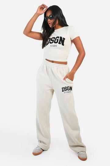 Dsgn Studio Towelling Applique Straight Leg Jogger stone