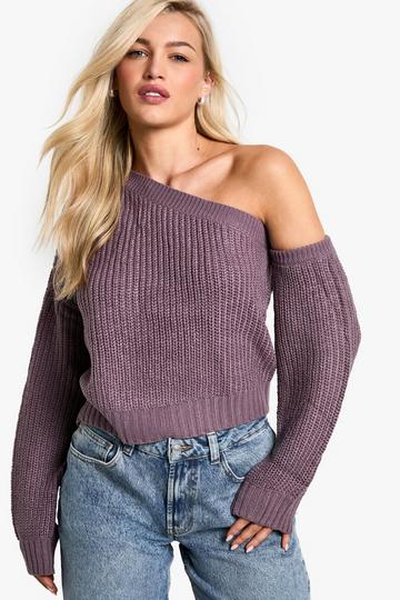 Knitted Asymmetric Shoulder Jumper purple