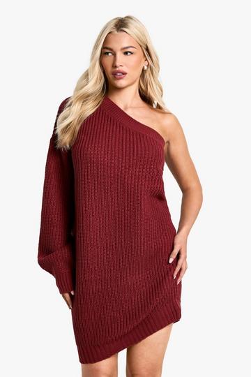 Knitted One Shoulder Mini Dress berry