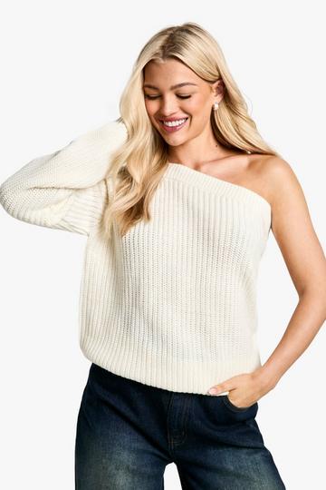 Knitted One Shoulder Jumper cream