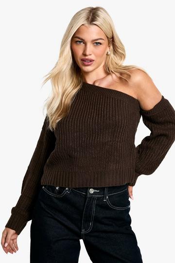 Knitted Asymmetric Shoulder Sweater chocolate