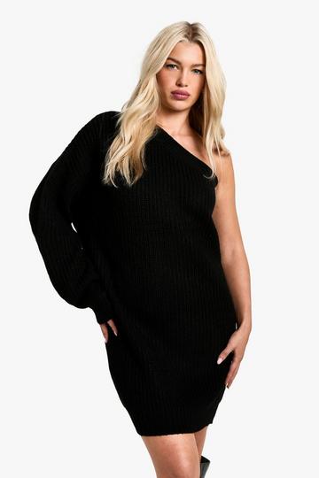 Black Knitted One Shoulder Mini Dress