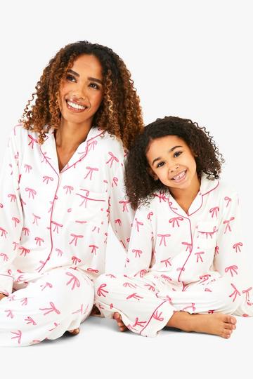 Kids Mini Me Matching Bow Pyjamas pink