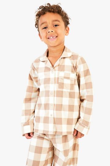 Kids Mini Me Matching Check Pyjamas mink brown