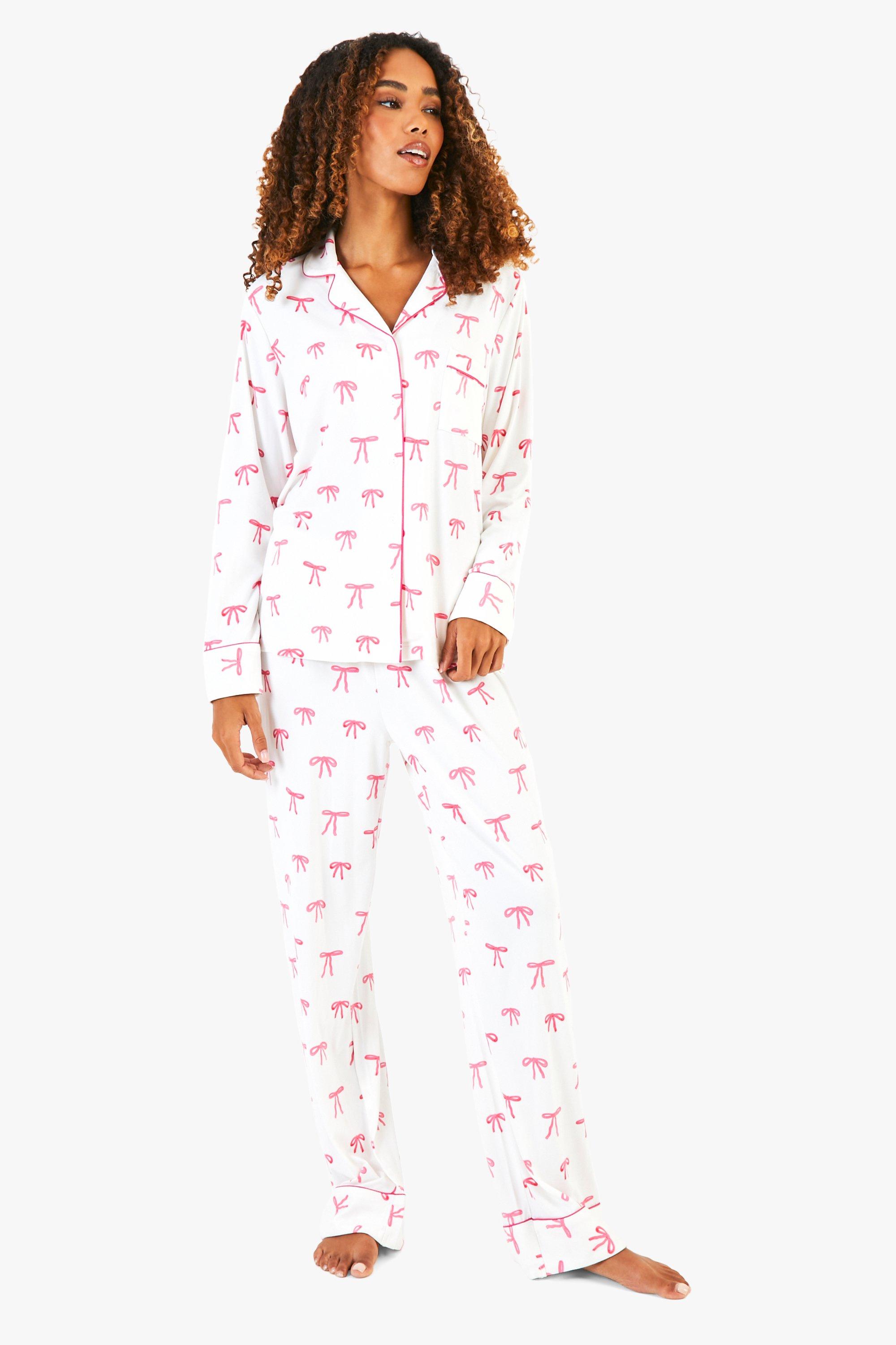 Ladies Mini Me Matching Bow Trouser Pyjamas Set