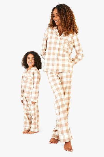 Ladies Mini Me Check Trouser Pyjamas Set mink brown