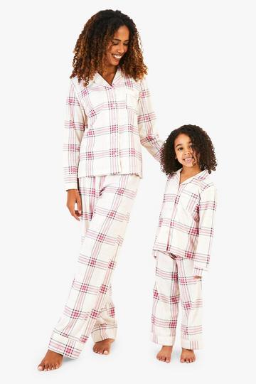 Ladies Mini Me Pink Check Trouser Pyjamas Set pink