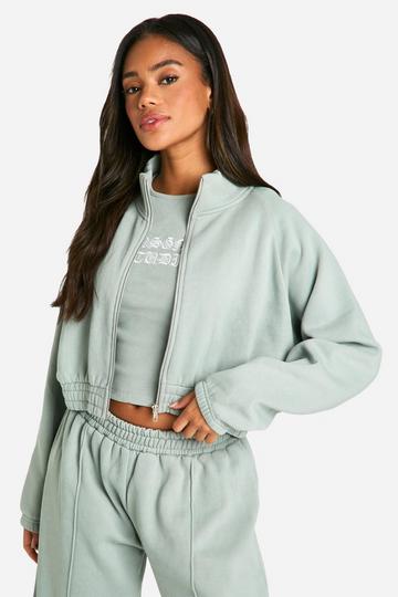 Dsgn Studio Applique Washed Zip Through Bomber Sweatshirt sage