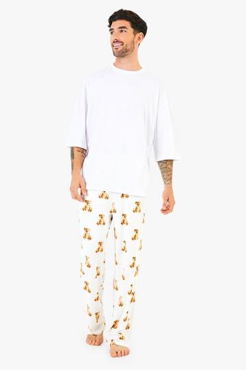 Mens Mini Me Matching Christmas Family Bear Print Trouser Pj Set cream