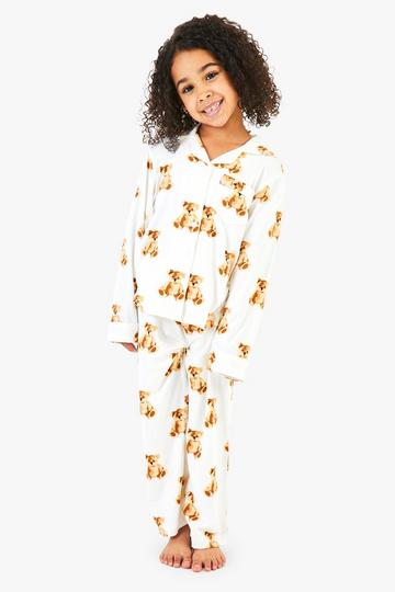 Kids Button Front Mini Me Matching Bear Family Pjs cream