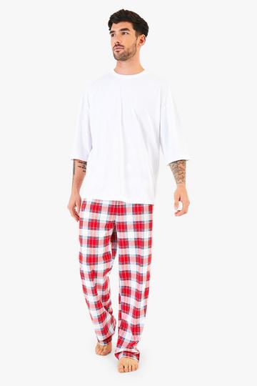 Mens Family Check Print Pants Pjs Set red