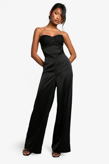 Jumpsuit Met Kanten Detail, Harvormige Hals En Korset Detail black