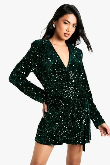 Fluwelen Glitter Wikkel Playsuit Met Pailletten emerald