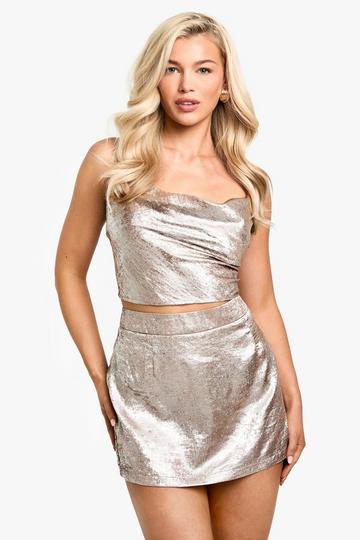 Silver Metallic Diamante Satin Cowl Neck Cami