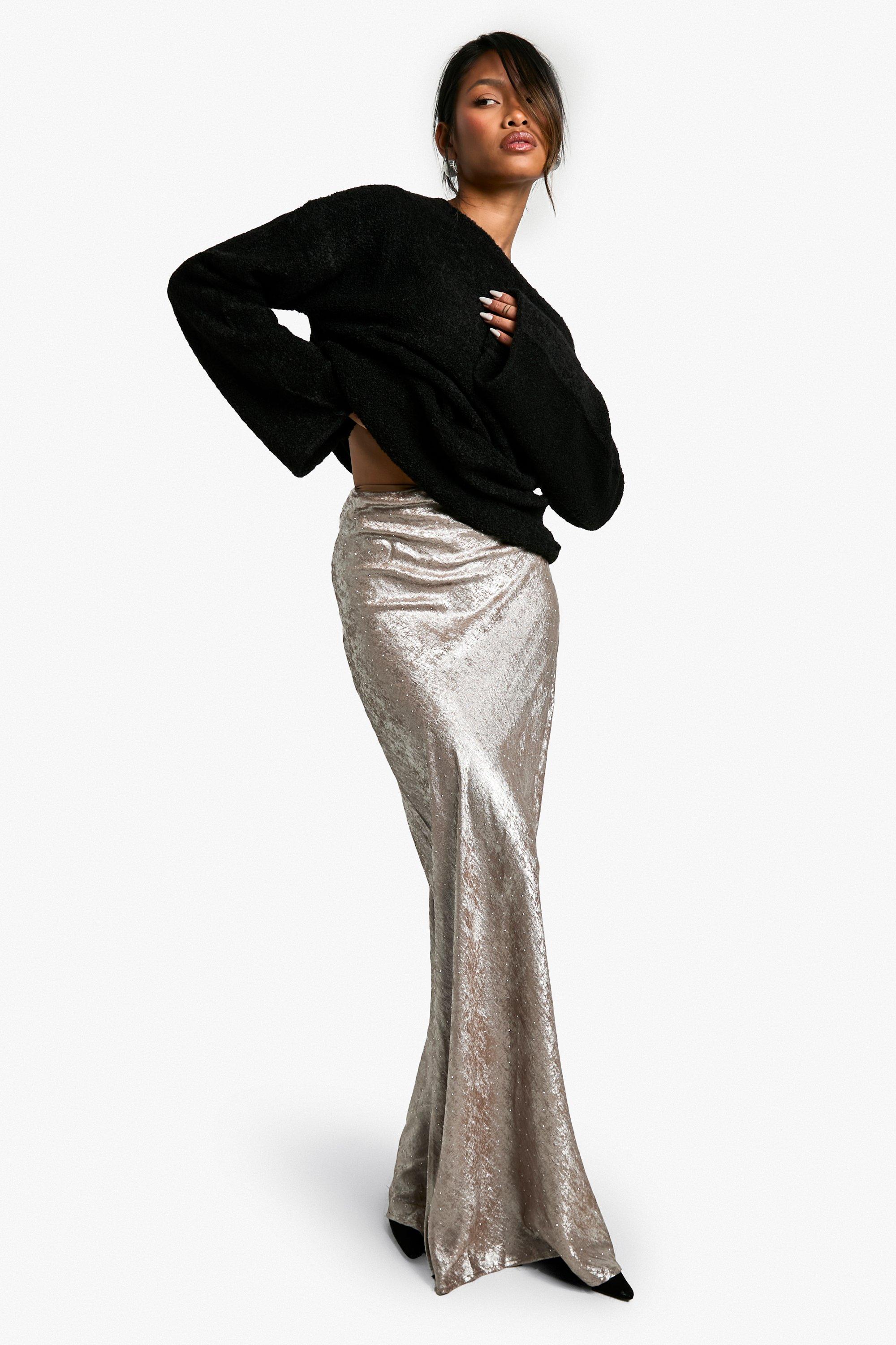 Metallic satin maxi skirt best sale