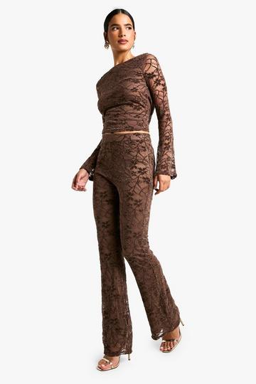 Velvet Lace Flared Trousers mocha