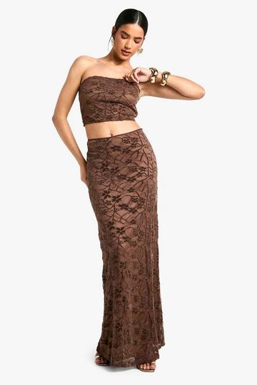 Kanten Fluwelen Bias Maxi Rok mocha