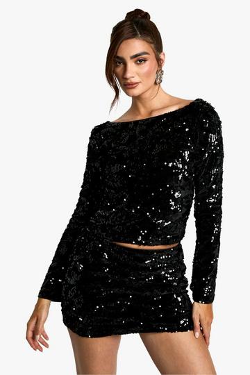 Velvet Sequin Mini Skirt black