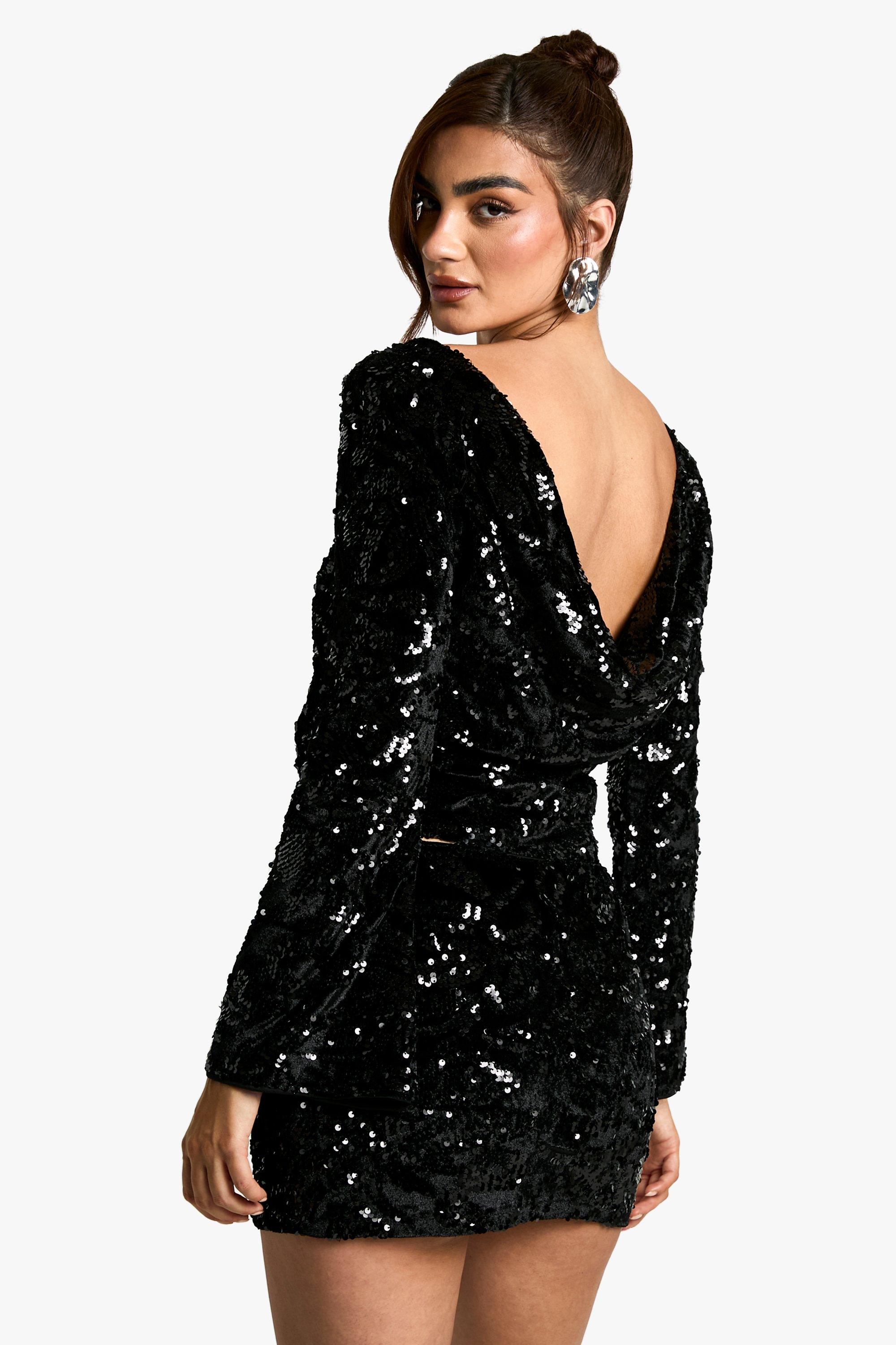 Black sequin velvet skirt best sale