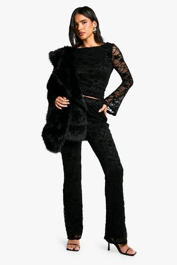 Black Velvet Lace Flared Trousers