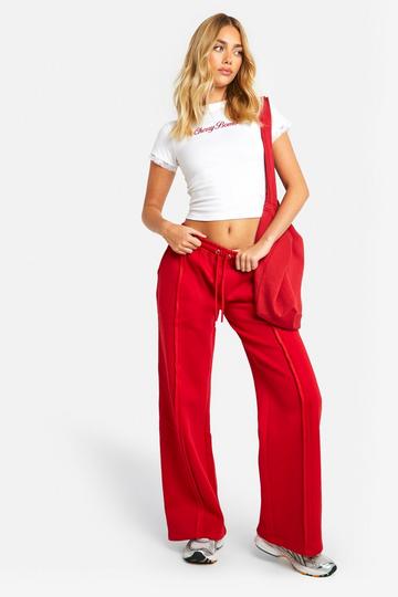 Red Cherry Bomb Lace Trim Baby Tee And Exposed Seam Sweatpant Set