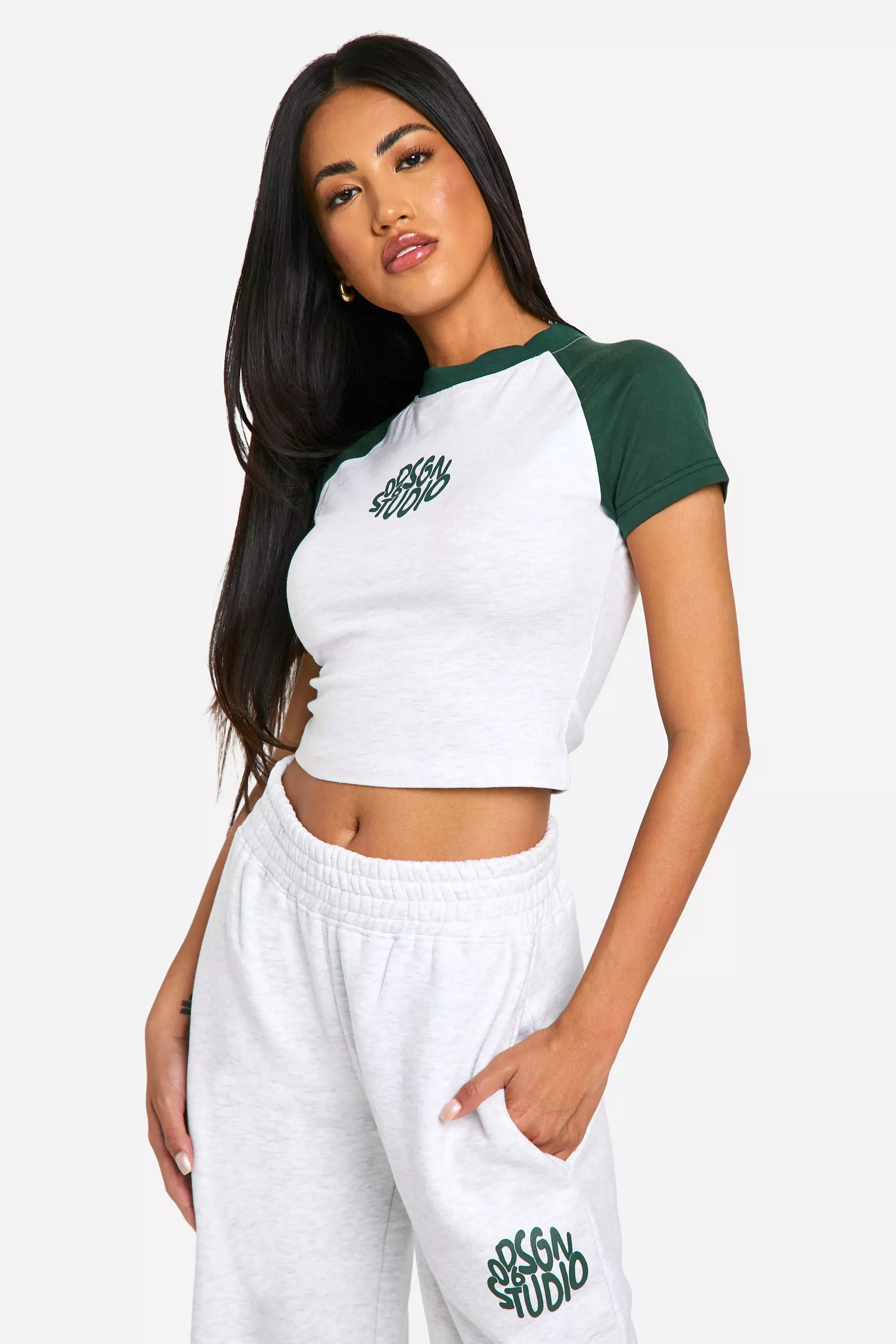 Ash grey Dsgn Studio Printed Colour Block Ringer Baby Tee And Straight Leg Jogger Set  alternative image