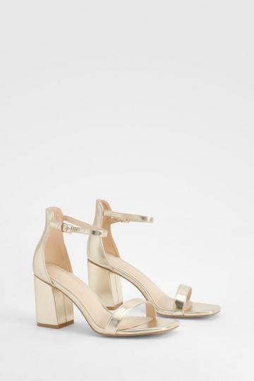 Gold Metallic Square Toe Block Heels