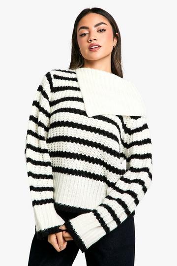 Knitted Stripe Collar Detail Jumper stripe