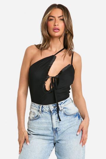 Mesh Cut Out Asymmetric Cami black