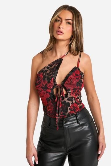 Multi Leopard Print Mesh Cut Out Asymmetric Cami