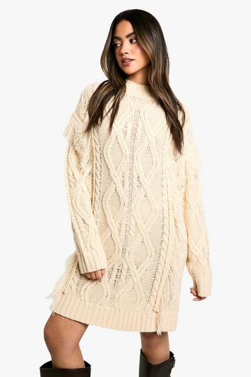 Tassel Knitted Cable Mini Jumper Dress stone